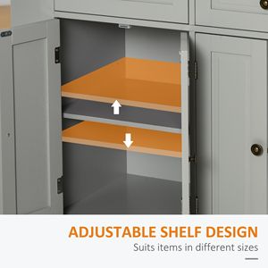 Carrello da Cucina Mobile Grigio in MDF Resistente con Piano in Legno di Gomma, Cassetti Portaoggetti, Portaspezie/Portasciugamani per Sala da Pranzo - Product Image 5