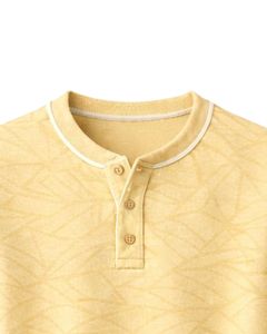 Sudadera Henley para Hombre, Color Amarillo Mostaza, Estampado Geométrico, Manga Larga, Felpa Francesa, Corte Regular, Informal, para Invierno - Product Image 5