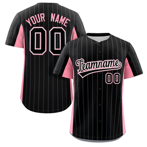 Maillot de baseball personnalisé noir et rose à rayures fines, uniforme d'équipe boutonné, sublimé, en polyester anti-humidité, chemise de sport OEM - Product Image 1