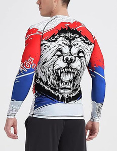 Men's Long Sublimation Print Rash Guard Red Blue <b>White</b> Gorilla Design Full Sleeve Performance Fit <b>Compression</b> Rash Guard - Product Image 2