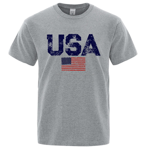 High Quality <b>Men's</b> Casual Cotton Polyester <b>T</b>-<b>Shirts</b> New Arrival Short Sleeve Gym Workout Tees with Breathable USA Prints - Product Image 4