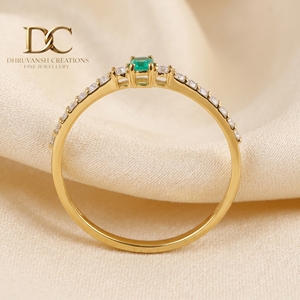 Elegant Design 14KT Solid Gold Ethnic Style IGI Certified <b>Ring</b> with Lab Grown <b>Diamond</b> and Colombian Emerald Jewelry for Women - Product Image 3