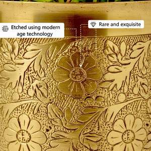 Pot de fleurs en métal plaqué or pour table ou sol, résistant à la rouille, décoratif avec motifs floraux gravés, pour salon, chambre, balcon - Product Image 3