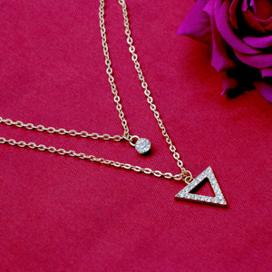 Collar de Plata de Ley 925 Chapado en Oro con Colgante Geométrico Triangular Redondo con Circonita Cúbica, Joyería al por Mayor - Product Image 5