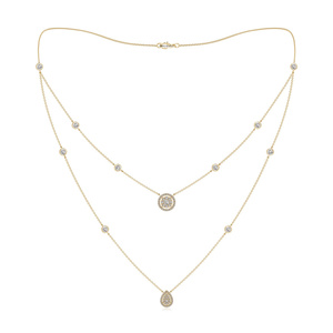 Colgante de Doble Cadena con Diamantes Cultivados en Laboratorio, Corte Redondo en Capas, de Lujo, en Oro de 10K, 14K, 18K, Plata de Ley 925 y 935 - Product Image 2
