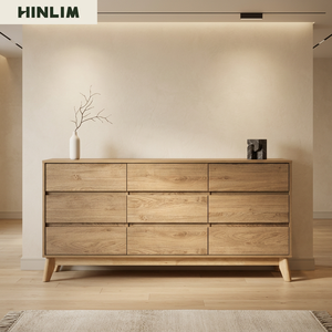 Minimalist Versatile Natural Oak Colour <b>Sideboard</b> Solid Wood <b>Legs</b> Large Buffet Cabinet for Scandinavian Style Dining Room Decor - Product Image 2
