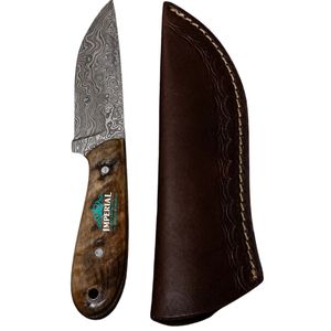 Couteau de chasse à lame fixe avec manche bicolore en bois foncé et résine bleue, couteau de survie pour le camping et la chasse en plein air, lame pleine longueur - Product Image 1