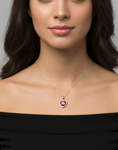 Collier en forme de cœur avec pendentif en cristal et diamants ronds, à porter tous les jours, diamants naturels et de laboratoire, cadeau romantique - Product Image 3