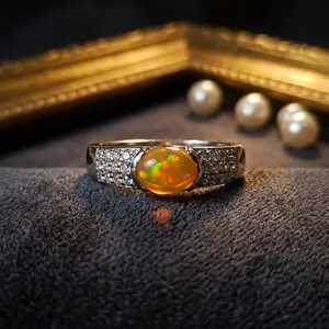 Natural Ethiopian Opal With Moissanite 925 Sterling Silver <b>Ring</b> Handmade Design <b>Ring</b> 5x7MM Opal <b>Ring</b> Best for Gift Women <b>Ring</b> - Product Image 5