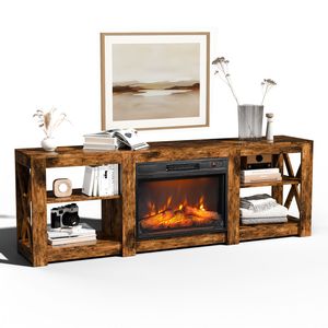Mobile TV da 23 pollici con design crossover a doppia faccia, effetto legno invecchiato, con inserto per caminetto, console multimediale in truciolato goffrato, stile legno MDF, 70 pollici - Product Image 1