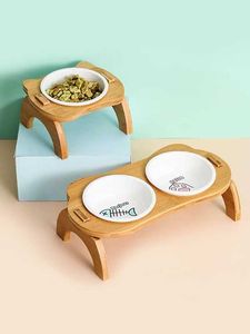 Eco-Friendly Bamboo Elevated Pet Feeder Stand S M L <b>Raised</b> <b>Dog</b> Cat <b>Bowls</b> 304 Stainless Steel Ceramic Custom - Product Image 3
