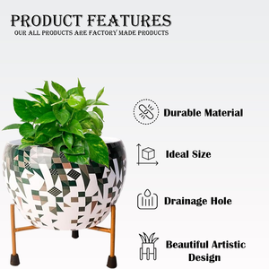 Pot de fleurs décoratif en métal vert pomme avec support, petit pot de fleurs d'intérieur et d'extérieur pour la maison, le salon, le balcon, le jardin, le bureau - Product Image 4
