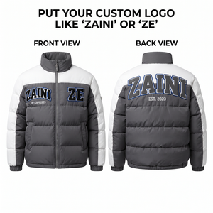 Premium 120 GSM Polyester Pongee Color Block Hooded Waterproof Windproof Camouflage Puffer <b>Jacket</b> Grey <b>White</b> OEM ODM - Product Image 1