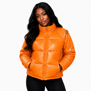 Veste matelassée orange personnalisée avec logo de la franc-maçonnerie, fermeture éclair, unisexe, pour l'hiver. - Product Image 3