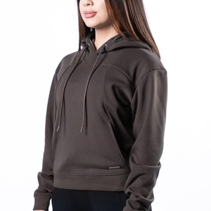Sweat-shirt à capuche court pour femme, couleur personnalisée, broderie, couleur unie, manches longues, coton, fibre de bambou, tricoté, hiver - Product Image 2