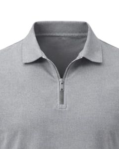 Polo en coton gris clair pour homme avec col demi-zip, coupe ajustée, manches courtes, tenue décontractée d'été, fabricant OEM, approvisionnement en gros - Product Image 5