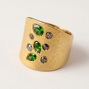 925 Sterling Silver Gold Plated Green Tourmaline and Diamond Cocktail <b>Ring</b> Handmade Luxury Gemstone <b>Statement</b> <b>Ring</b> for Women - Product Image 3