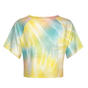 Women's Tie Dye Crop <b>Top</b> Short Sleeve <b>Raglan</b> O-Neck Knitted Tee Casual Summer Wear Breathable Polyester - Product Image 5