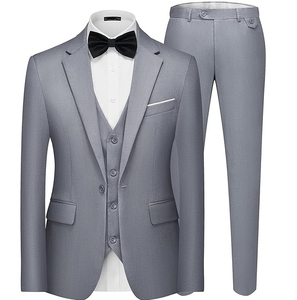 Costume de smoking gris 3 pièces pour homme avec gilet, col cranté, simple boutonnage, style britannique, infroissable - Product Image 1