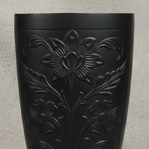 Luxury Embossed <b>Matte</b> Black Metal Flower Vase Elegant Floral Pattern Handcrafted Home Decor <b>Table</b> Centerpiece Single Unit - Product Image 6