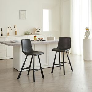 Sgabello da Bar Ergonomico Moderno in Ecopelle Nera con Telaio in Metallo Robusto, Seduta Alta da Bancone, Schienale Confortevole e Poggiapiedi - Product Image 1