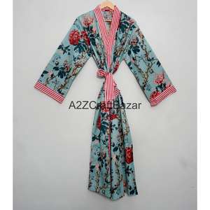 Vente en gros de kimonos 100% coton, fabricant de kimonos en coton imprimés à la main, vêtements pour femmes, robe kimono longue de créateur - Product Image 3