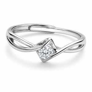 Anillo de Compromiso de Oro Blanco con Diamante Redondo, Engaste Geométrico, Joyería Fina Minimalista para Mujer - Product Image 6