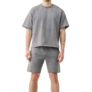 Ensemble T-shirt et Short de Sport d'Été pour Homme, Personnalisé avec Logo, Effet Délavé, Respirant, Manches Courtes, en Coton de Haute Qualité - Product Image 2