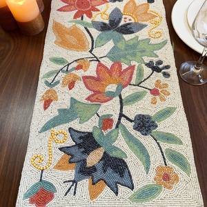 Chemin de table bohème de luxe brodé de perles de verre, écologique, en polyester et coton, motif floral, lavable, pour la décoration intérieure - Product Image 3