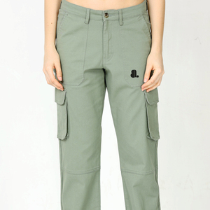 Women Cargo <b>Pants</b> Solid Green Mid Waist Ankle-Length Casual <b>Pants</b> With Pockets Breathable Woven Regular Fit - Product Image 4
