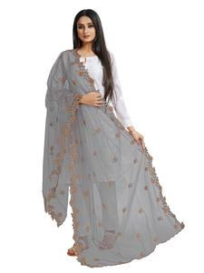 Magnifique dupatta en tissu filet indien et pakistanais, best-seller, avec broderie fantaisie, pour mariage, tenue traditionnelle pour femmes et jeunes filles - Product Image 4