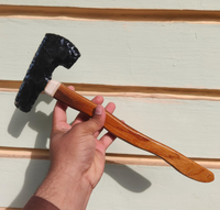 Produits phares faits main : Hache de combat et épée en obsidienne sculptées à la main, et baguette de guérison en pierre pour artisanat en cristal et cadeaux