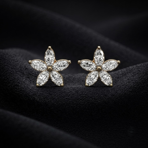 Pendientes de botón de flor de moda chapados en oro de 18K con moissanita marquesa plateada, joyería perforante para mujer, para fiesta - Product Image 1