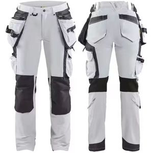 <b>Men's</b> <b>White</b> Work <b>Pants</b> With Multiple Pockets And Knee Pads Breathable Canvas Material Midweight Spring Wear - Product Image 3