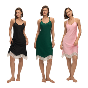 Casual Dresses Solid Color Satin Lace Trim Natural Summer Thermal Backless Nightgown White Lace Sleepwear - Product Image 5