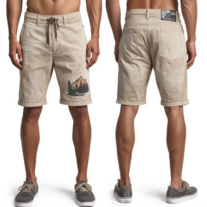 Pantalones Cortos de Felpa Francesa con Lavado Ácido y Diseño de Bordado de Montaña para Hombre, Ropa Casual, Más Vendidos - Product Image 3