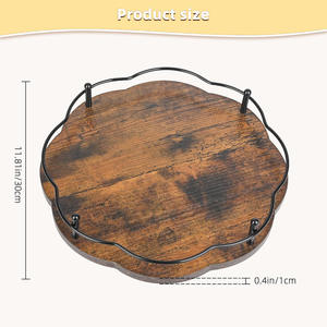 Plateau rond en bois d'acacia naturel, motif floral, bord en corde, design moderne, multifonctionnel pour servir, présenter les aliments, la salle à manger - Product Image 4
