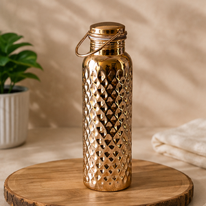 Flacon artisanal en cuivre pur à section intermédiaire en maille nid d'abeille, portable, pour voyage, design traditionnel - Product Image 6