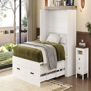 Letto a scomparsa matrimoniale in stile rustico con stazione di ricarica, piattaforma pieghevole e ampio cassetto contenitore per camera degli ospiti - Product Image 2