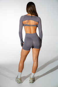 Top de punto elástico ajustado de manga larga con hombros descubiertos y frente abierto para mujer, ideal para capas informales, de poliéster y elastano. - Product Image 5