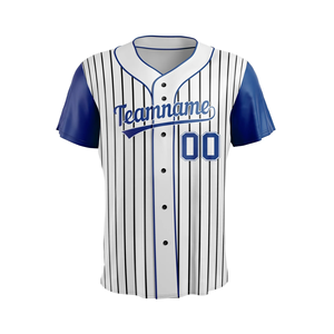 Custom Sublimation Breathable Plus Size Unisex Baseball Uniforms Pant and <b>Shirt</b> Blue Strips <b>Button</b> <b>Half</b> Sleeve Jersey - Product Image 3