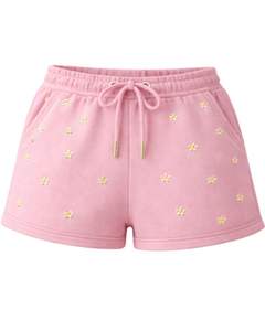 Pantalones Cortos de Mujer con Bordado de Margaritas Rosas, de Algodón y Felpa, Casuales de Verano, con Cintura Ajustable, Fabricante Personalizado, Ropa al Por Mayor - Product Image 1