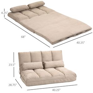 Divano Letto Convertibile Beige con Struttura in Metallo Regolabile, Cuscini, Divano Pieghevole da Terra, Futon Estensibile Senza Braccioli, Set con Braccioli Dritti - Product Image 3
