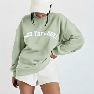 Mood The Label Women's 2 Piece Sweatshirt <b>Set</b> Green Letter Print Crew Neck Long Sleeve Loose Fit Casual <b>Knitted</b> Shorts <b>Set</b> - Product Image 1