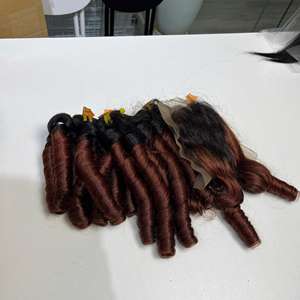 Par de rizos de dedo Ombre Color bronce con cierre 5x5 Cabello humano real vietnamita Calidad virgen - Product Image 3