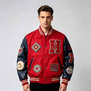Blouson universitaire personnalisé pour homme, style streetwear hiver, broderie premium, OEM/ODM, 100% laine peignée, logo frontal - Product Image 1
