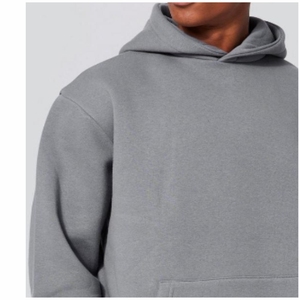 Sweat-shirt à capuche oversize pour homme, gris uni, en molleton de coton, décontracté, manches longues, avec poche, hiver, brodé 2027 - Product Image 2
