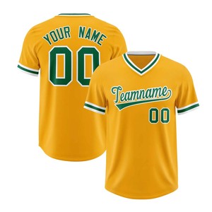 Camiseta de Béisbol de Diseño Premium con Nombre de Equipo Amarillo/Verde, Parte Delantera Transpirable, Hecha a Medida, 100% Poliéster, Antibacteriana, Protección UV - Product Image 1