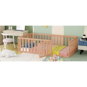 Letto a terra in legno naturale per bambini, misura Twin, con recinzione e porta (Vecchio SKU WF289661AAM) - Product Image 6