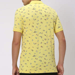 Polo para Hombre con Estampado de Plumas y Hojas en Amarillo Limón, Colección 2026, Casual, Manga Corta, Corte Entallado, Premium, Verano, Piqué - Product Image 6